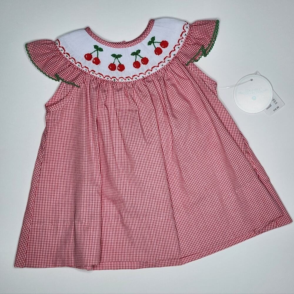 Edgehill Collection Red Cherry Smocked Summer Dress Size 3 months NWT